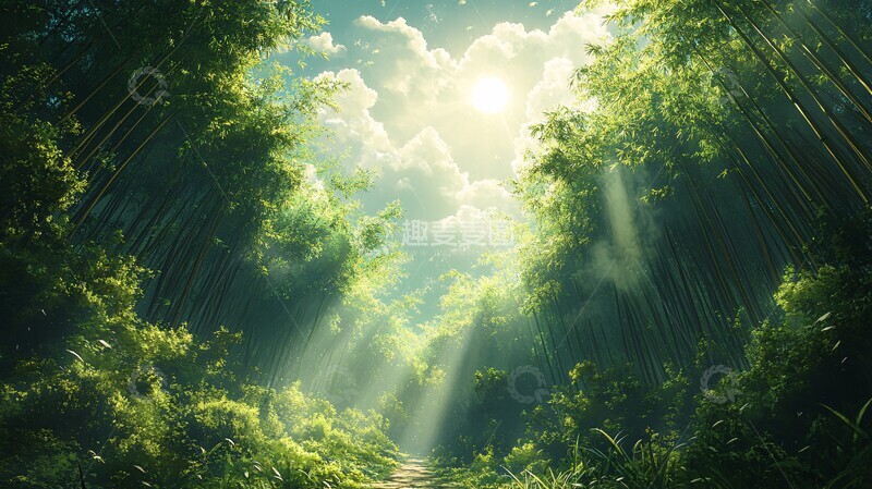 高清大图下载【趣麦麦图】竹林场景插画