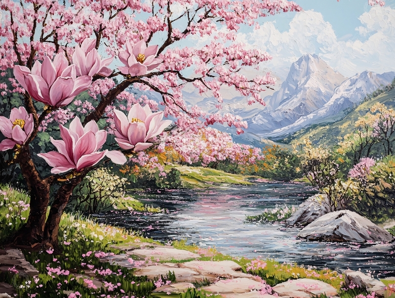 高清大图下载【趣麦麦图】桃花风景油画1