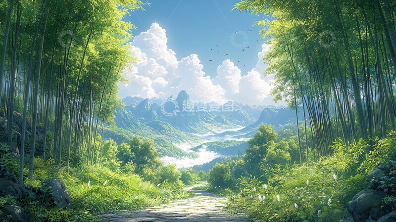 高清大图下载【趣麦麦图】竹林场景插画3