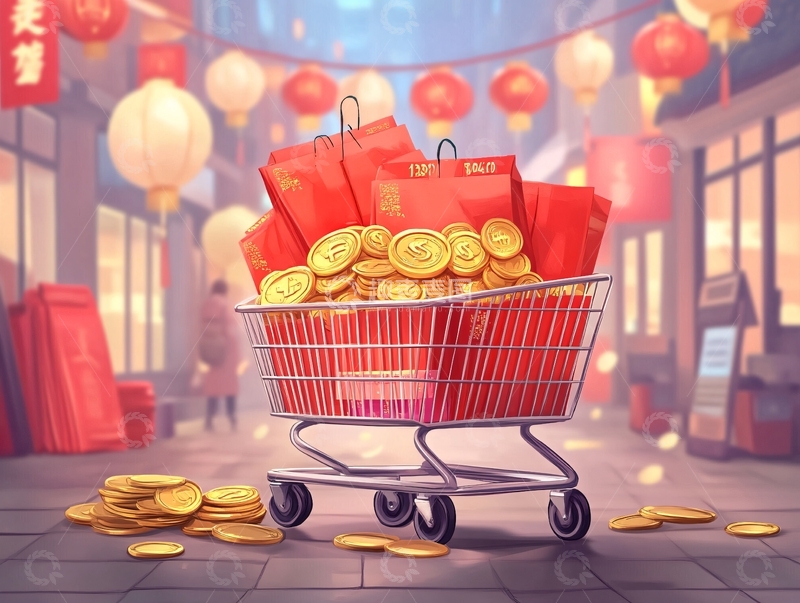 高清大图下载【趣麦麦图】买年货插画