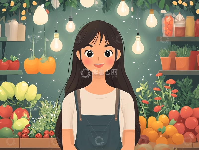 高清大图下载【趣麦麦图】采摘农家少女插画2