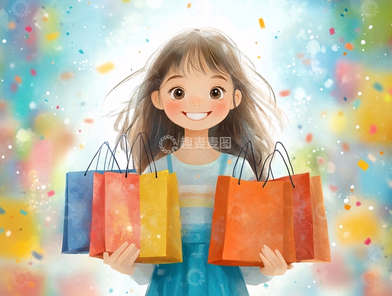高清大图下载【趣麦麦图】抱购物袋女孩