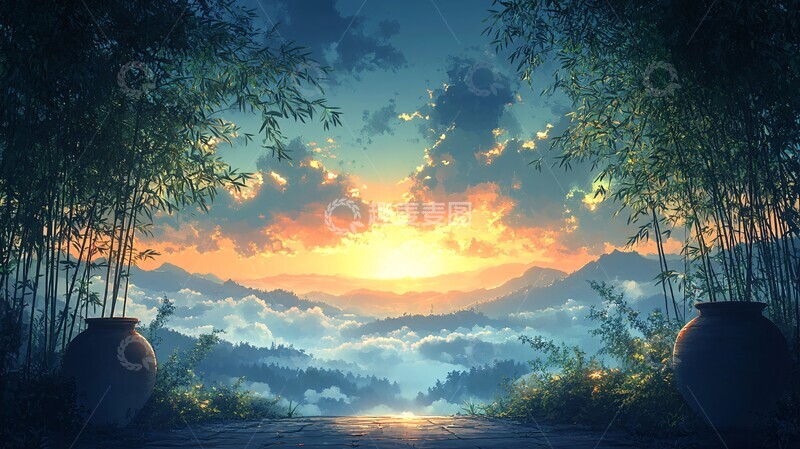 高清大图下载【趣麦麦图】古风意境森林场景插画1