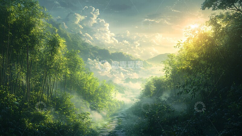 高清大图下载【趣麦麦图】竹林场景插画1