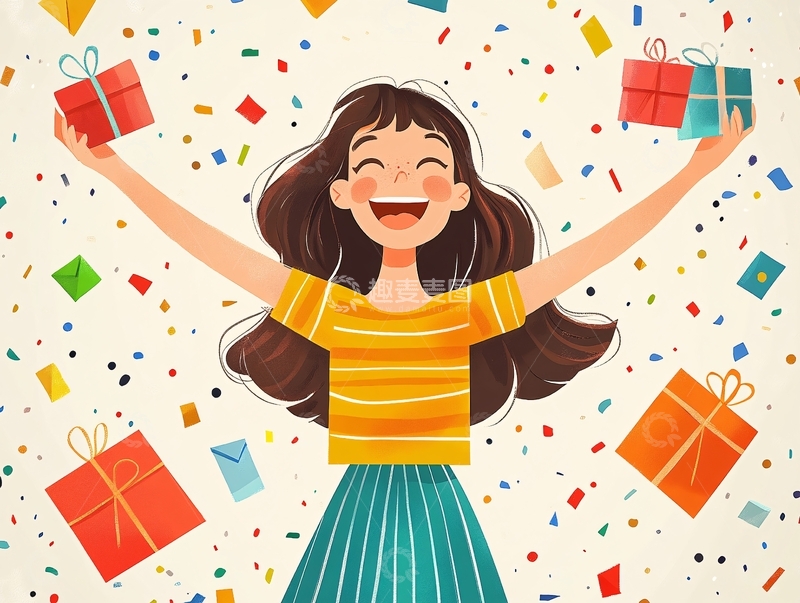 高清大图下载【趣麦麦图】开心女孩插画