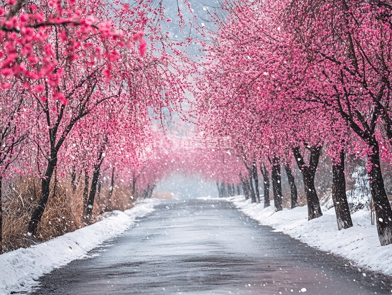 高清大图下载【趣麦麦图】一排红梅树绽放