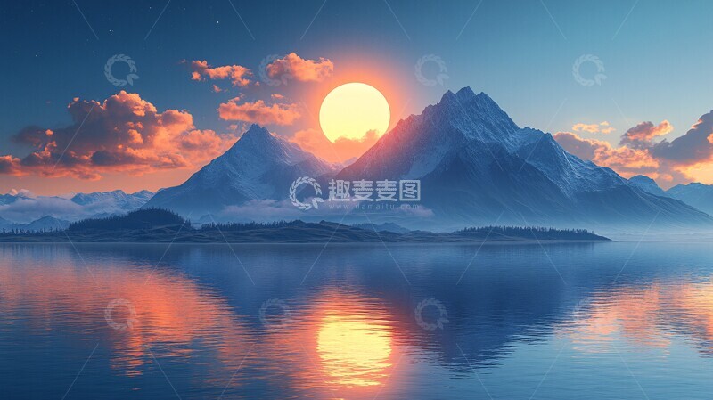 高清大图下载【趣麦麦图】日落时的科幻星球图像