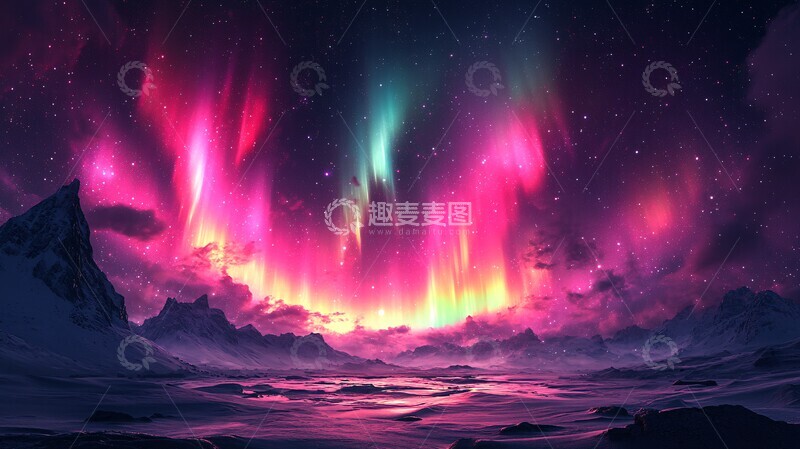 高清大图下载【趣麦麦图】非常漂亮的星空极光插画2