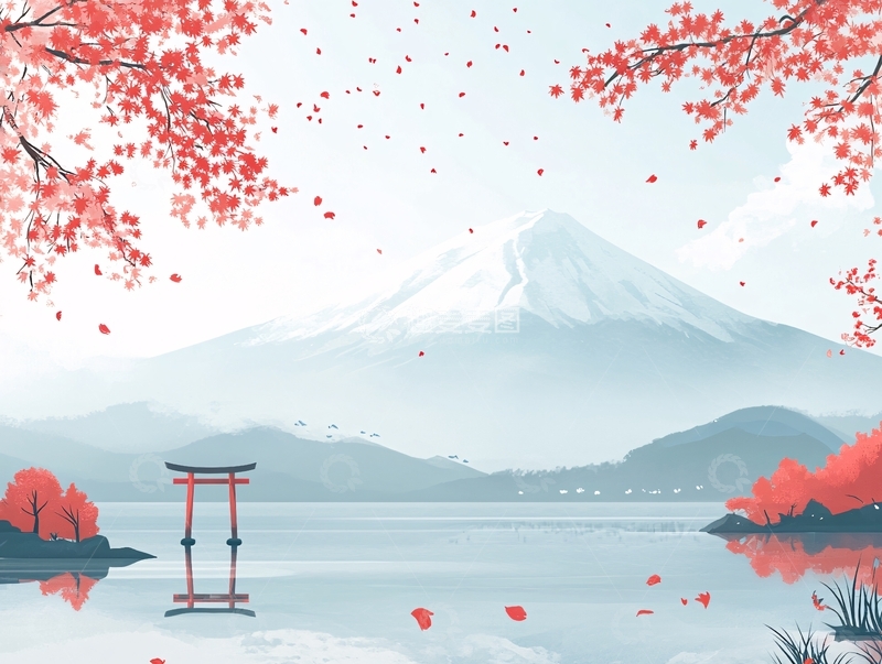 高清大图下载【趣麦麦图】富士山插画2