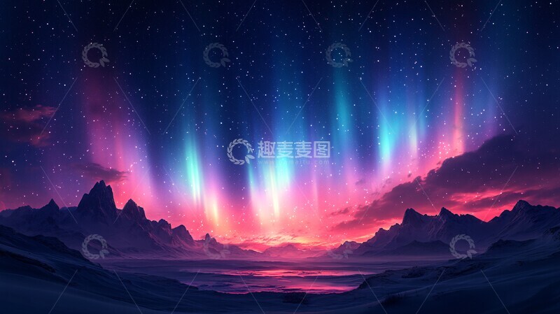 高清大图下载【趣麦麦图】非常漂亮的星空极光插画1