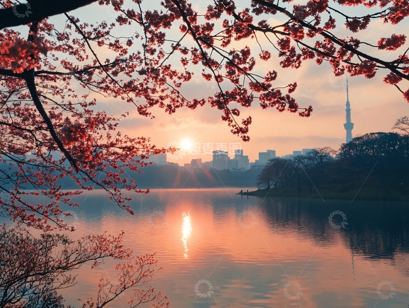 高清大图下载【趣麦麦图】夕阳樱花