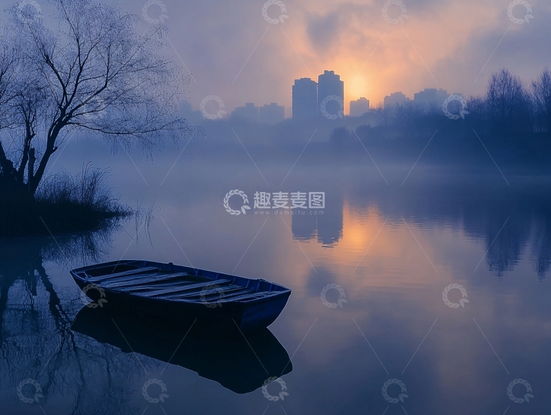高清大图下载【趣麦麦图】晨雾不阻轻舟2