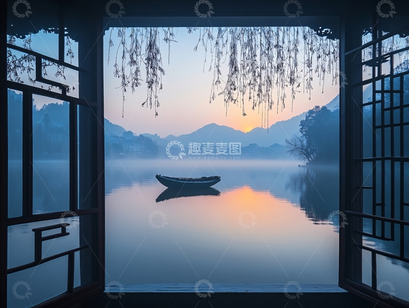 高清大图下载【趣麦麦图】斜阳斜塘