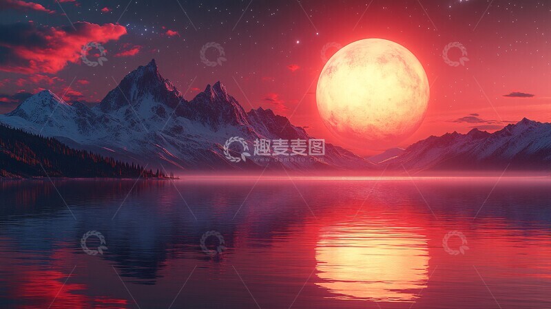 高清大图下载【趣麦麦图】日落时的科幻星球图像3