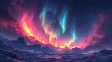 非常漂亮的星空极光插画