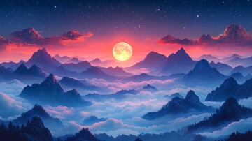 风景插画星空下的山脉1