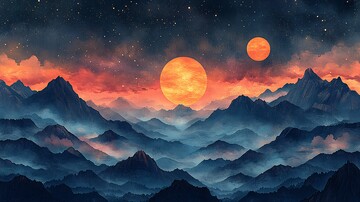 风景插画星空下的山脉2
