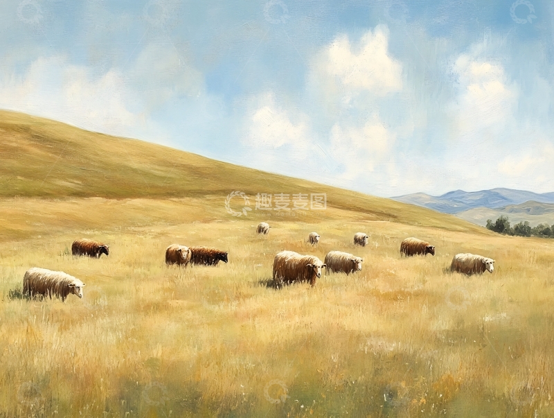 高清大图下载【趣麦麦图】草原绵羊插画5