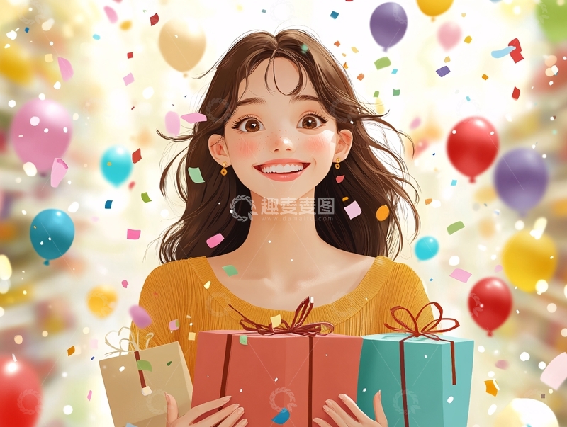 高清大图下载【趣麦麦图】抱礼盒的女孩1