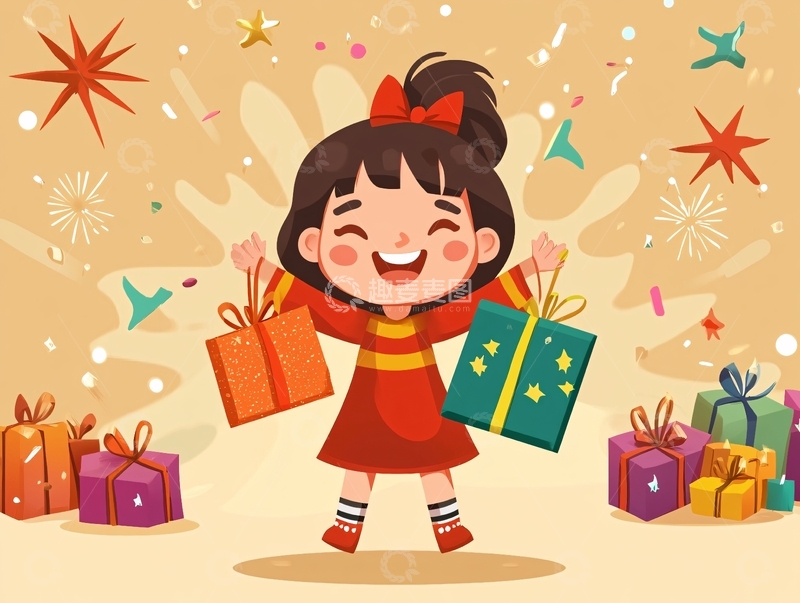 高清大图下载【趣麦麦图】新年儿童插画1
