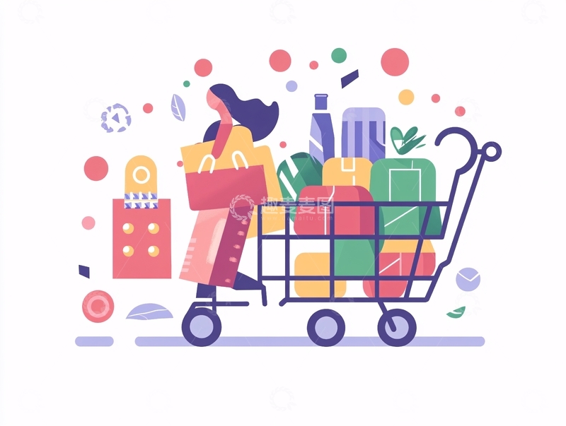 高清大图下载【趣麦麦图】扁平购物插画