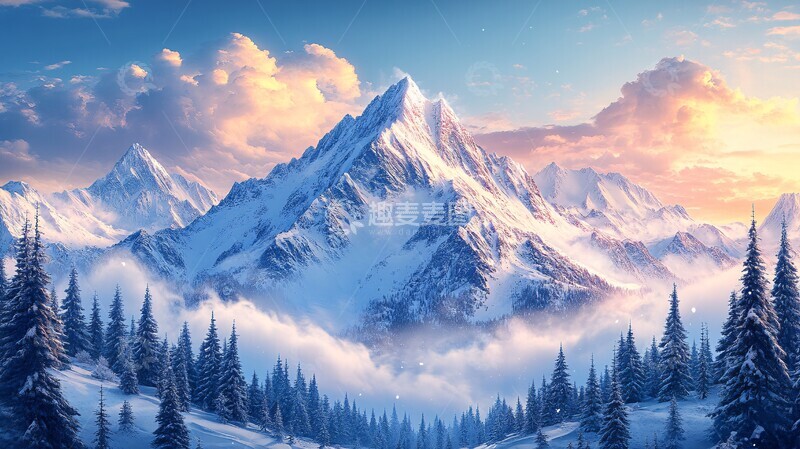 高清大图下载【趣麦麦图】雪峰云海图森林天空雪地