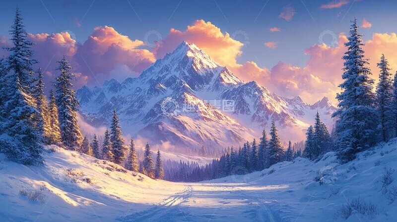 高清大图下载【趣麦麦图】雪山云海森林1