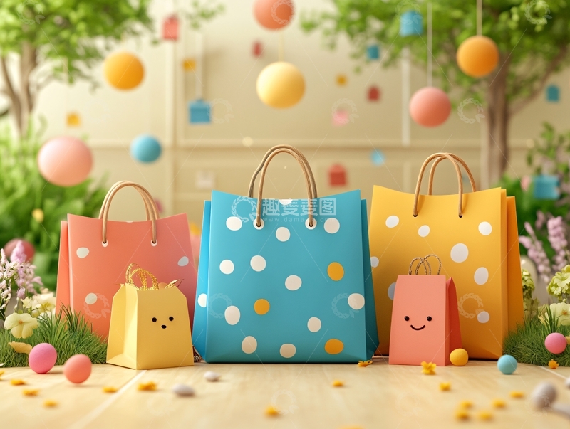 高清大图下载【趣麦麦图】购物袋插画1