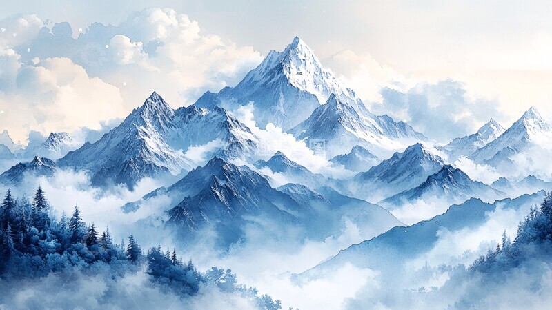 高清大图下载【趣麦麦图】雪山云海图雪山云海天空