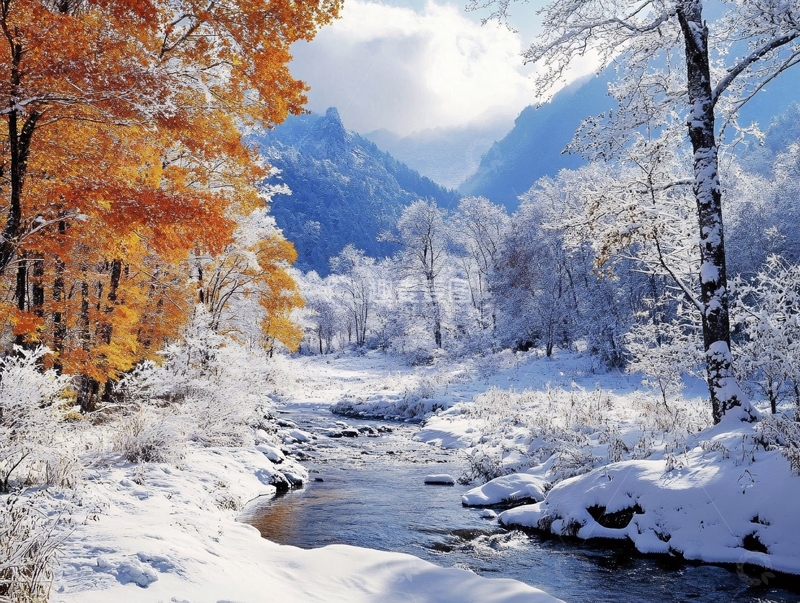 高清大图下载【趣麦麦图】雪地红叶桌面背景8