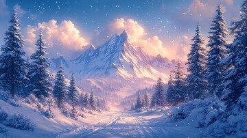 雪地云杉映晚霞