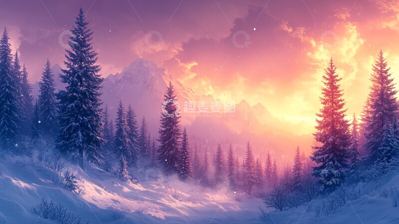高清大图下载【趣麦麦图】雪地森林与天空