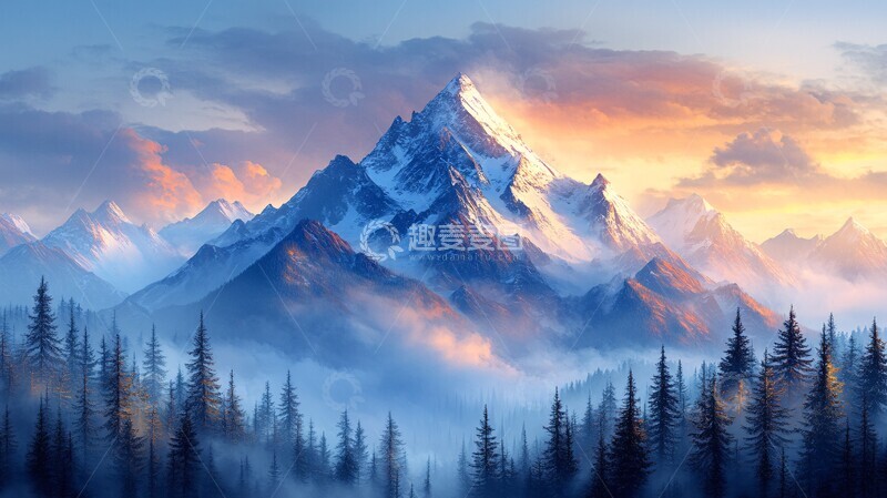 高清大图下载【趣麦麦图】雪山云海森林