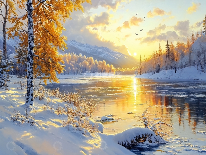 高清大图下载【趣麦麦图】冬天森林夕阳雪景17