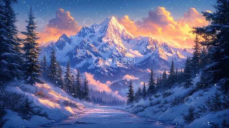 高清大图下载【趣麦麦图】-雪峰云海图森林天空自然