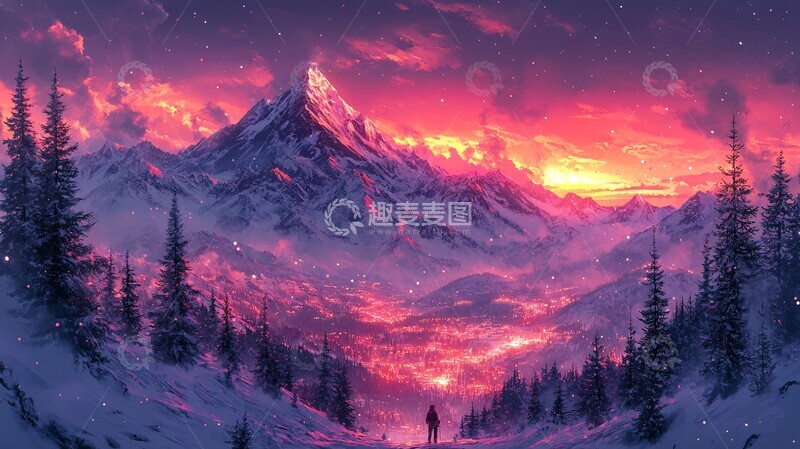 高清大图下载【趣麦麦图】雪山夕照景雪山夕照新鲜