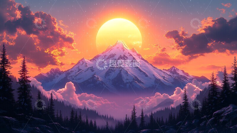 高清大图下载【趣麦麦图】雪山夕照云海