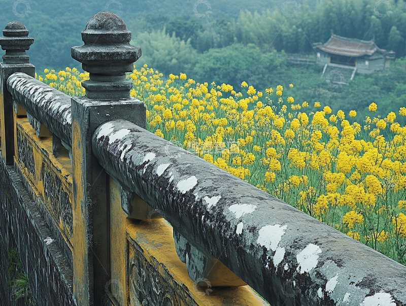 高清大图下载【趣麦麦图】仿古建筑与油菜花