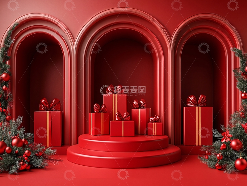 高清大图下载【趣麦麦图】红色立体场景28