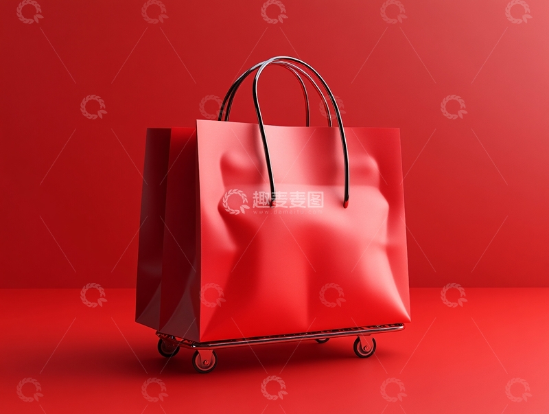 高清大图下载【趣麦麦图】红色购物手提袋效果