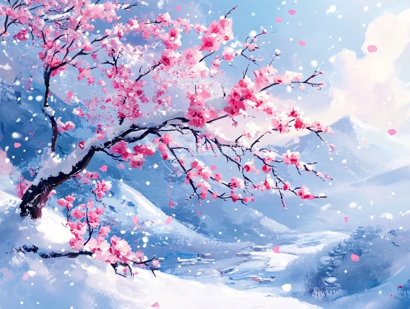 高清大图下载【趣麦麦图】冰雪红梅插画13