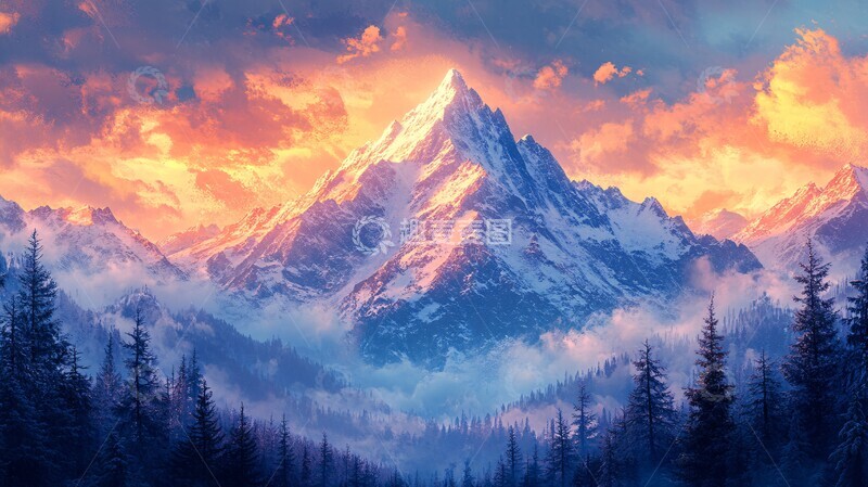 高清大图下载【趣麦麦图】雪山云海雪松1