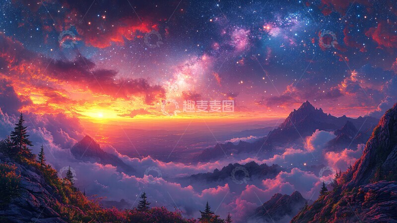 高清大图下载【趣麦麦图】银河星云夜空图