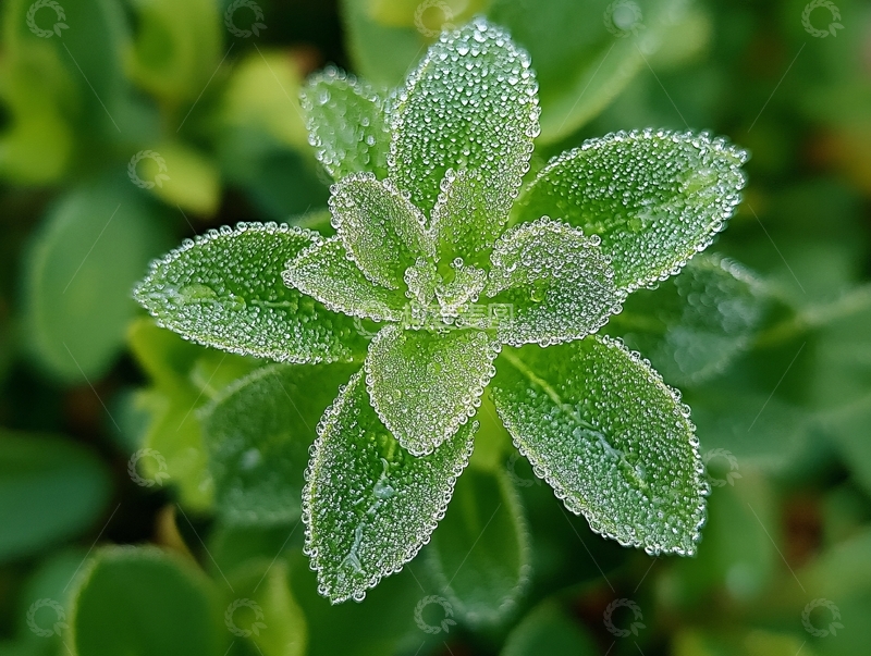 高清大图下载【趣麦麦图】-霜冻的绿叶绿叶与霜花