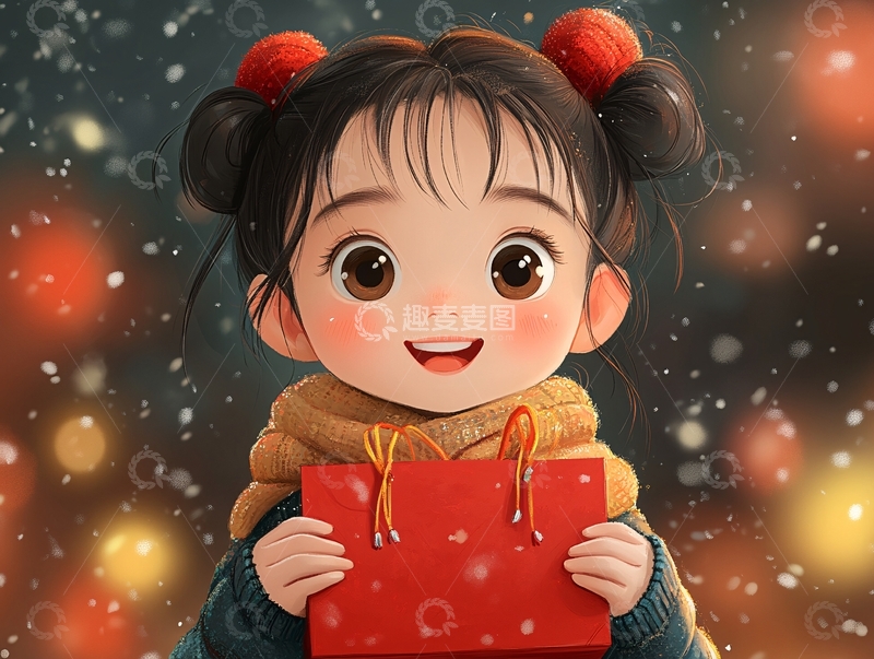 高清大图下载【趣麦麦图】喜庆新年拜年女孩