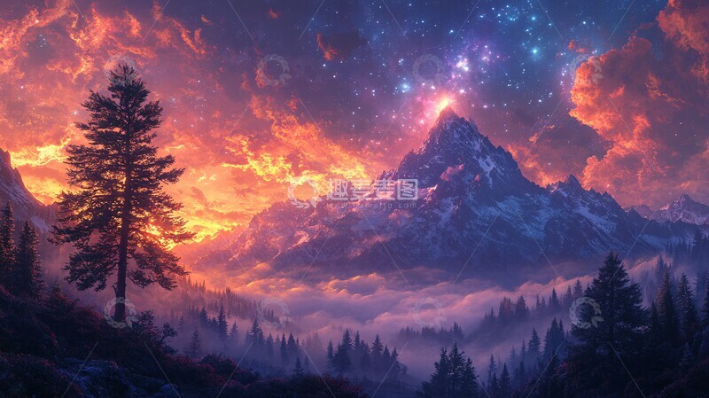 高清大图下载【趣麦麦图】山顶的夜景背景插画3