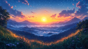 星空夜晚宁静的夜黎明2