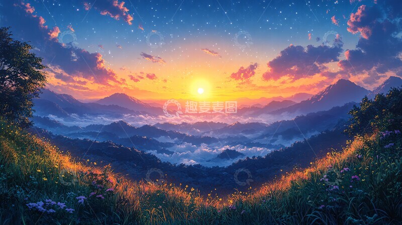 高清大图下载【趣麦麦图】星空夜晚宁静的夜黎明2