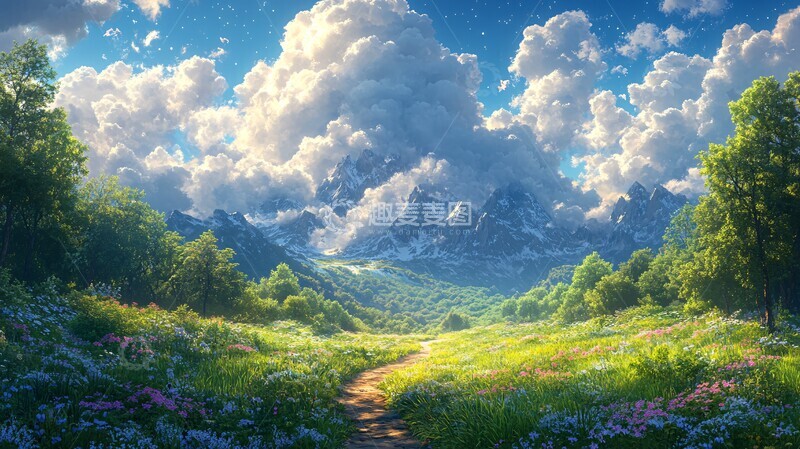 高清大图下载【趣麦麦图】绿色森林背景插画1