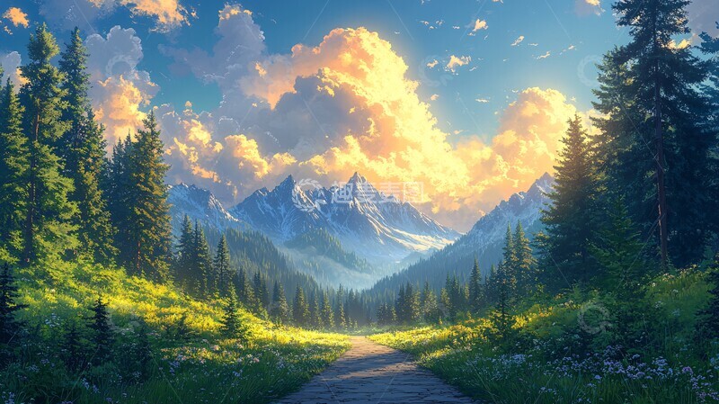 高清大图下载【趣麦麦图】绿色森林背景插画2